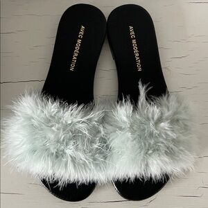 Luxury Feather Slide Sandals Light Blue Made in Italy NWT Size 36 (Women’s 5)
